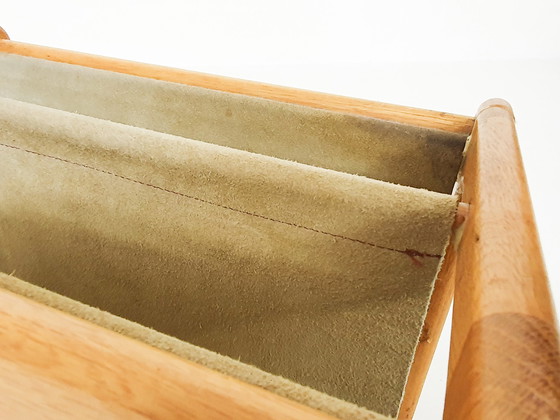 Image 1 of Scandinavian Modern oak and suede magazine stand, 1960's