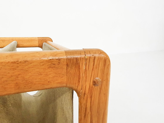 Image 1 of Scandinavian Modern oak and suede magazine stand, 1960's