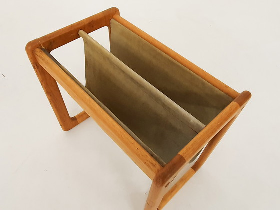 Image 1 of Scandinavian Modern oak and suede magazine stand, 1960's