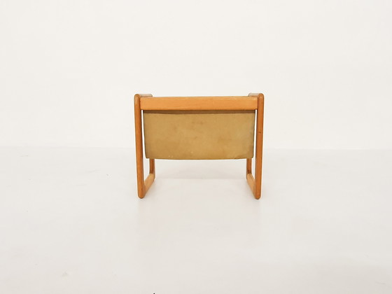 Image 1 of Scandinavian Modern oak and suede magazine stand, 1960's