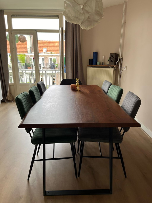 Delife Table de salle à manger en bois d'acacia brun foncé