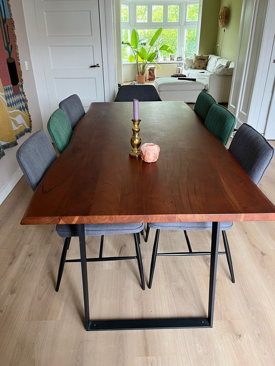 Image 1 of Delife Table de salle à manger en bois d'acacia brun foncé