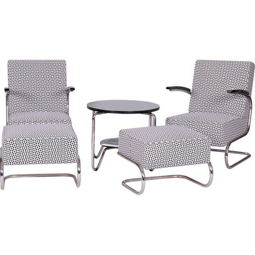 Set da soggiorno vintage Bauhaus in tubolare d&#39;acciaio di Mücke-Melder, Cecoslovacchia 1930