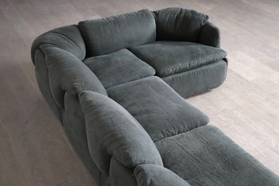 Image 1 of Confidential Sofa By Alberto Rosselli For Saporiti In Green Linen, Italy 1970S