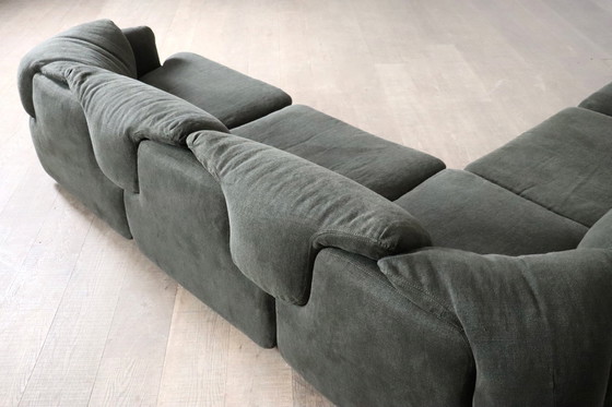 Image 1 of Confidential Sofa By Alberto Rosselli For Saporiti In Green Linen, Italy 1970S