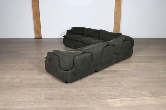 Image 1 of Confidential Sofa By Alberto Rosselli For Saporiti In Green Linen, Italy 1970S