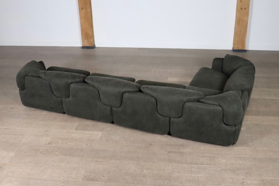 Image 1 of Confidential Sofa By Alberto Rosselli For Saporiti In Green Linen, Italy 1970S