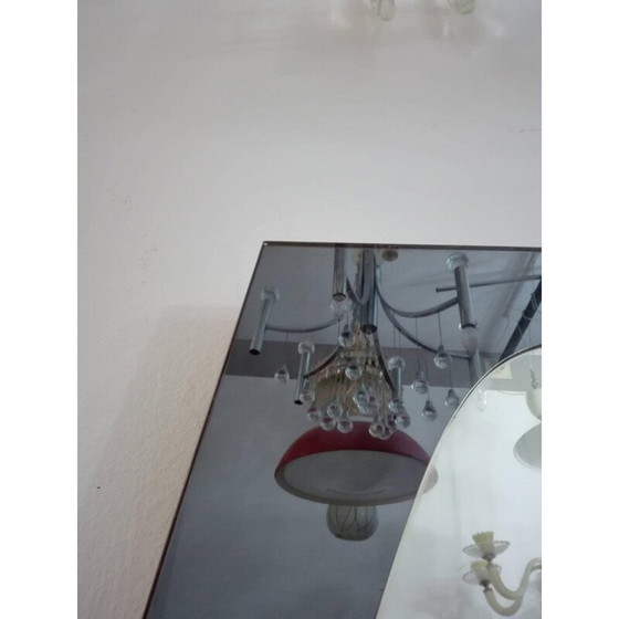 Image 1 of Specchio vintage bisellato in vetro color caramello e teste delle viti in ottone nichelato di Veca, Italia 1960