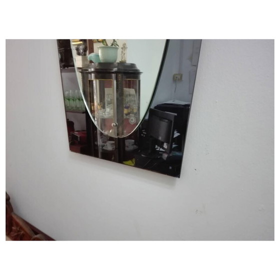 Image 1 of Specchio vintage bisellato in vetro color caramello e teste delle viti in ottone nichelato di Veca, Italia 1960