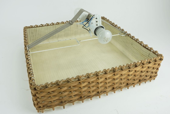 Image 1 of Large Mid Century Modern Ceiling Lamp Plafoniere Fiber Plastic Wicker 1960S