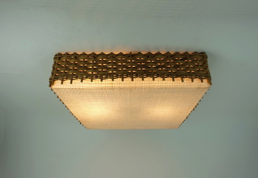 Large Mid Century Modern Ceiling Lamp Plafoniere Fiber Plastic Wicker 1960S