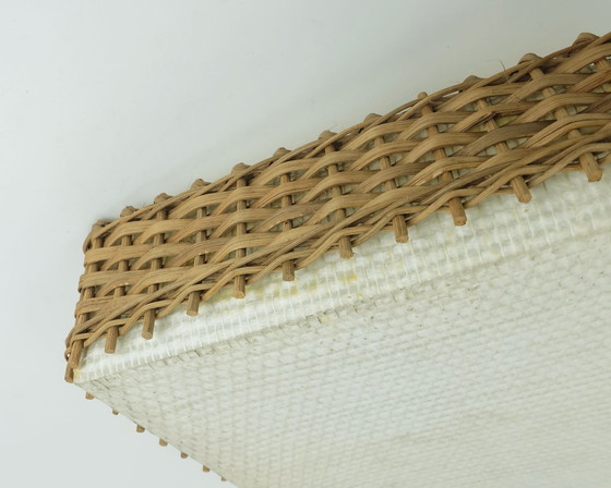 Image 1 of Large Mid Century Modern Ceiling Lamp Plafoniere Fiber Plastic Wicker 1960S