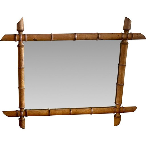 Vintage turned wood barber mirror, 1950