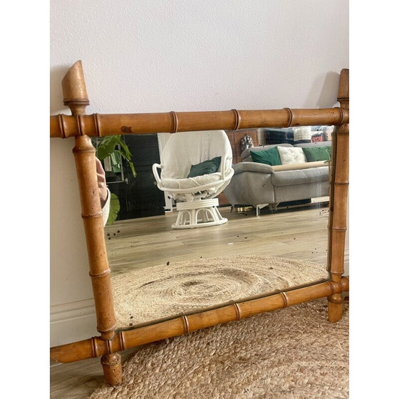 Image 1 of Vintage turned wood barber mirror, 1950