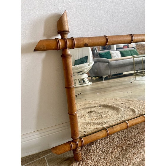 Image 1 of Vintage turned wood barber mirror, 1950