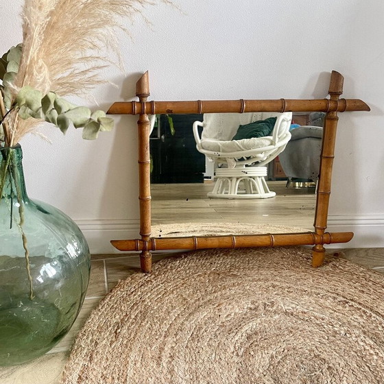 Image 1 of Vintage turned wood barber mirror, 1950
