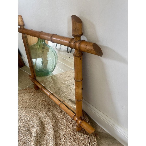 Image 1 of Vintage turned wood barber mirror, 1950