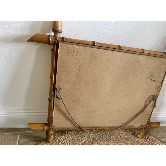 Image 1 of Vintage turned wood barber mirror, 1950