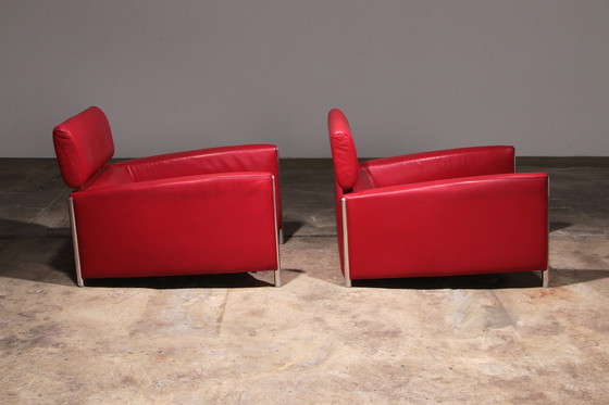 Image 1 of Leolux Design Armchairs in Ferrari-Red Leather model "Goncharov"