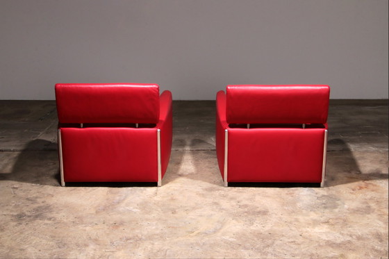 Image 1 of Leolux Design Armchairs in Ferrari-Red Leather model "Goncharov"