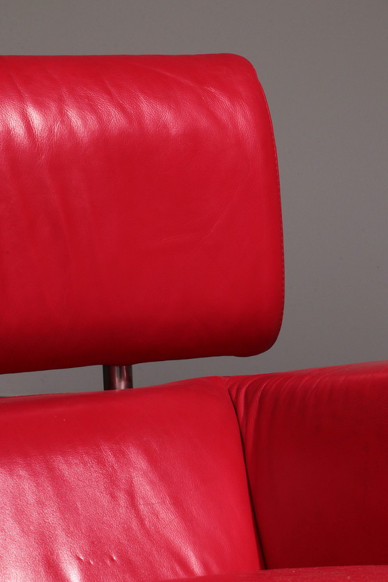 Image 1 of Leolux Design Armchairs in Ferrari-Red Leather model "Goncharov"