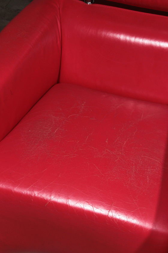 Image 1 of Leolux Design Armchairs in Ferrari-Red Leather model "Goncharov"