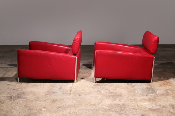 Image 1 of Leolux Design Armchairs in Ferrari-Red Leather model "Goncharov"