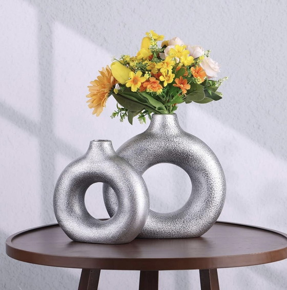 Image 1 of Modern Ceramic Silver Vases