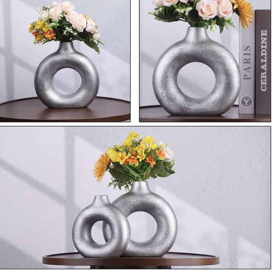 Image 1 of Modern Ceramic Silver Vases