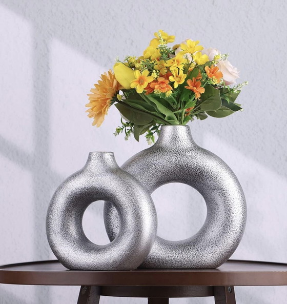 Image 1 of Modern Ceramic Silver Vases