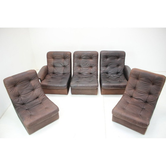 Image 1 of Vintage leather modular five seater sofa, 1980s