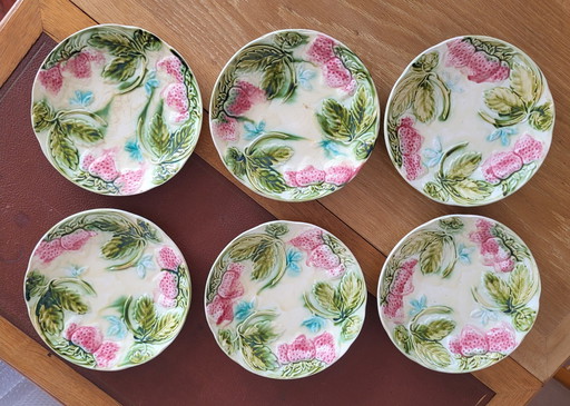 6 Art Nouveau Barbotine Plates Onnaing