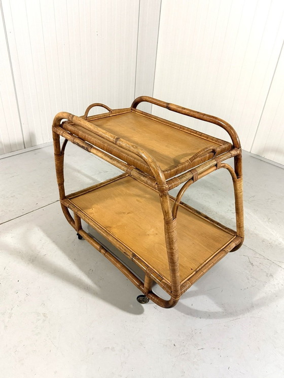 Image 1 of Rattan Trolley With Tray 1950'S