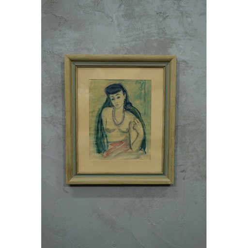 Acuarela vintage "Mujer desnuda" de Georg Nilsson, 1946