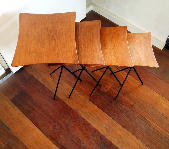 Image 1 of 4 1950 Wooden Metal Nesting Tables