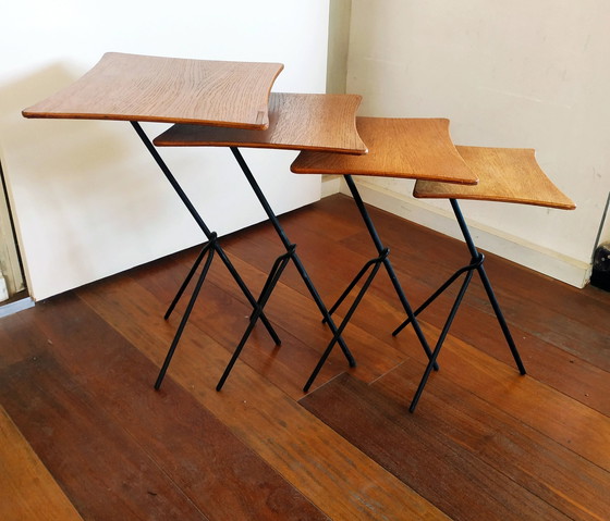 Image 1 of 4 1950 Wooden Metal Nesting Tables