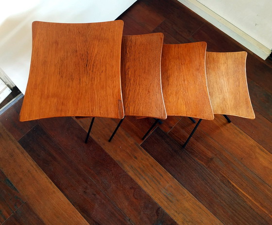 Image 1 of 4 1950 Wooden Metal Nesting Tables