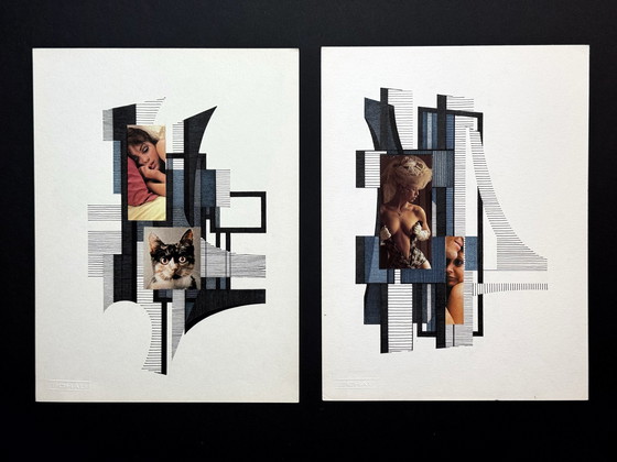 Image 1 of Diptych (Ink + Collage) - Eugene Eechaut (1928-2019)