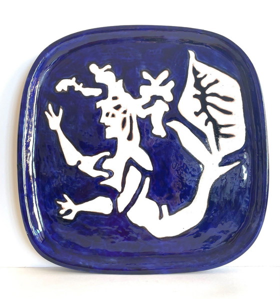 Image 1 of Ceramic Dish Drawing By Jean Lurçat Sant Vicens Pottery