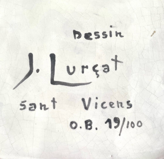 Image 1 of Ceramic Dish Drawing By Jean Lurçat Sant Vicens Pottery