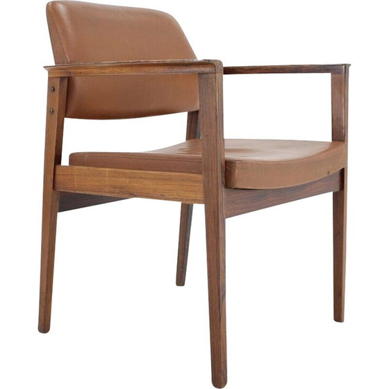 Image 1 of Vintage office armchair in leather and rosewood, Denmark 1960
