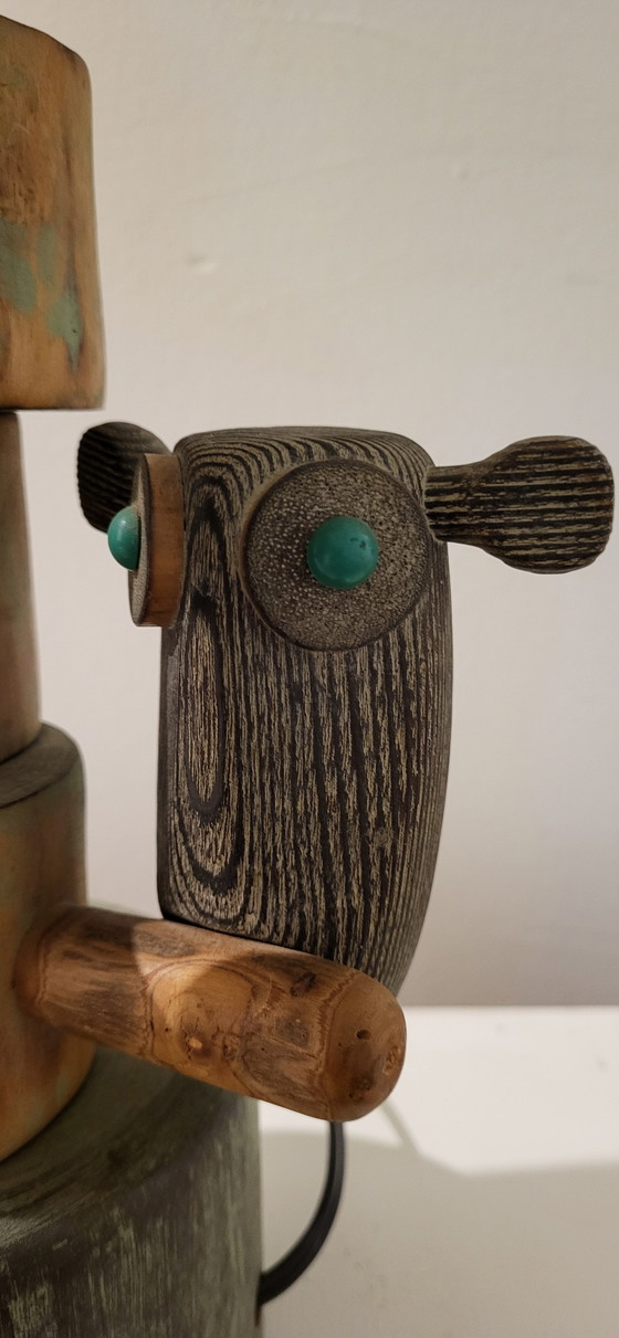 Image 1 of Mid - Century Scandi Style Wooden Lamp With 6 Owls