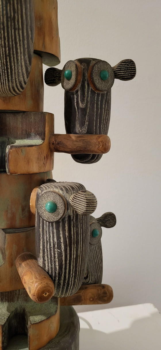 Image 1 of Mid - Century Scandi Style Wooden Lamp With 6 Owls