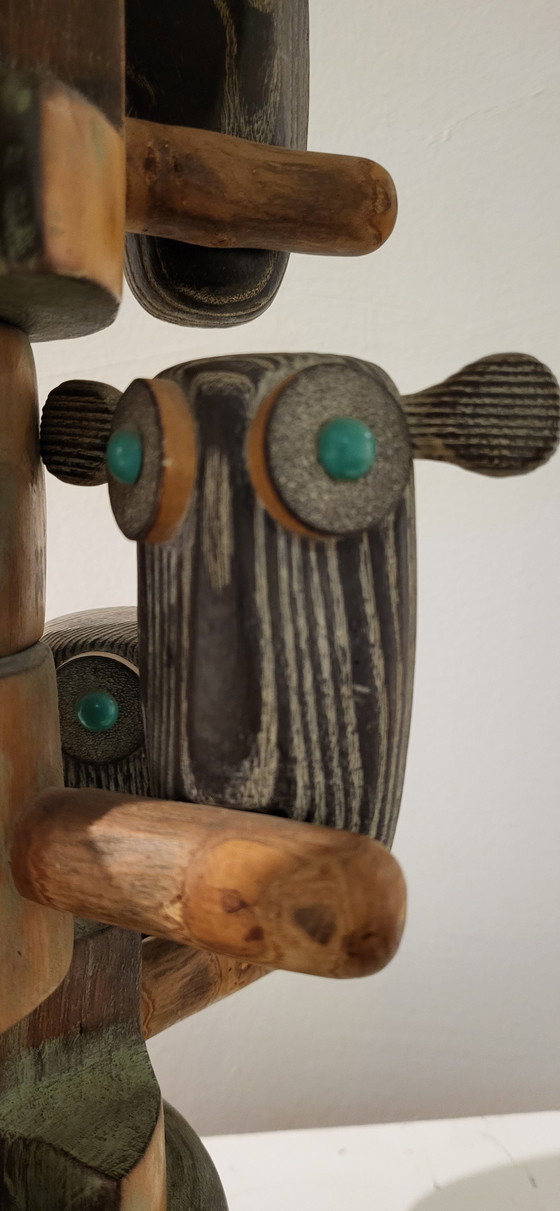 Image 1 of Mid - Century Scandi Style Wooden Lamp With 6 Owls