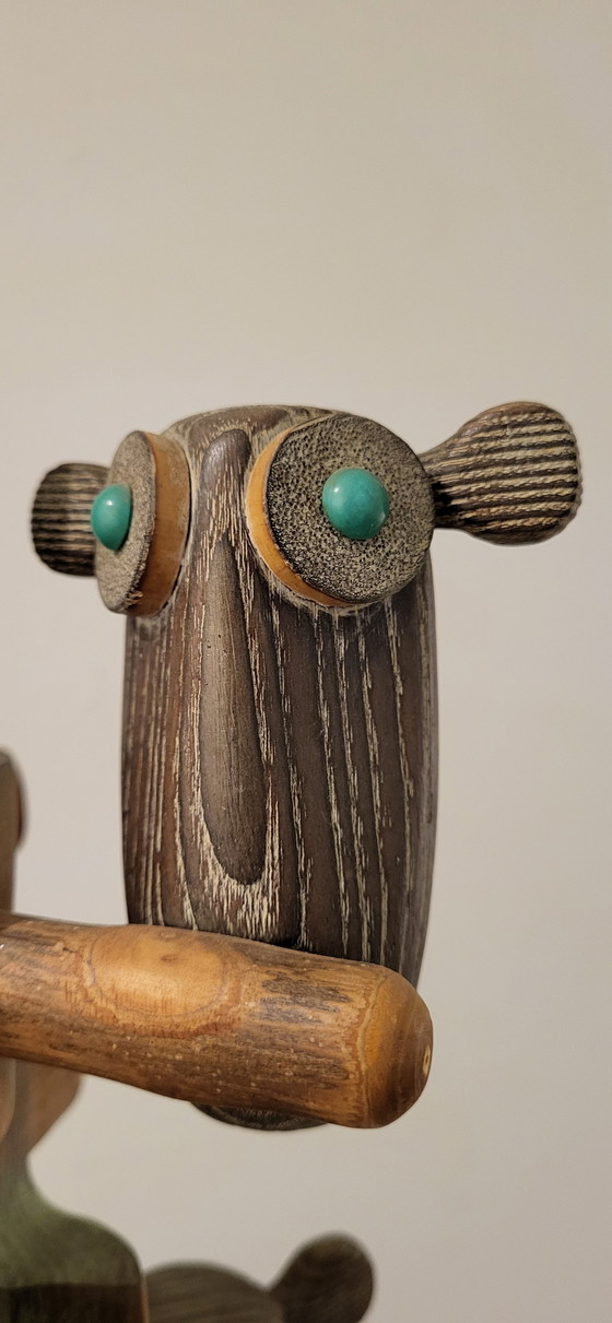 Image 1 of Mid - Century Scandi Style Wooden Lamp With 6 Owls