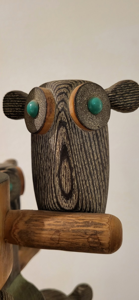 Image 1 of Mid - Century Scandi Style Wooden Lamp With 6 Owls