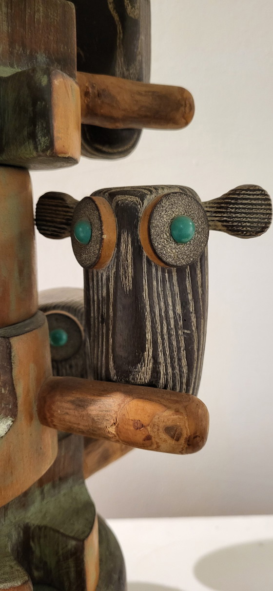 Image 1 of Mid - Century Scandi Style Wooden Lamp With 6 Owls