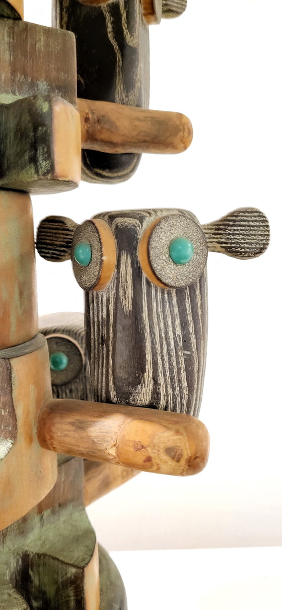 Image 1 of Mid - Century Scandi Style Wooden Lamp With 6 Owls