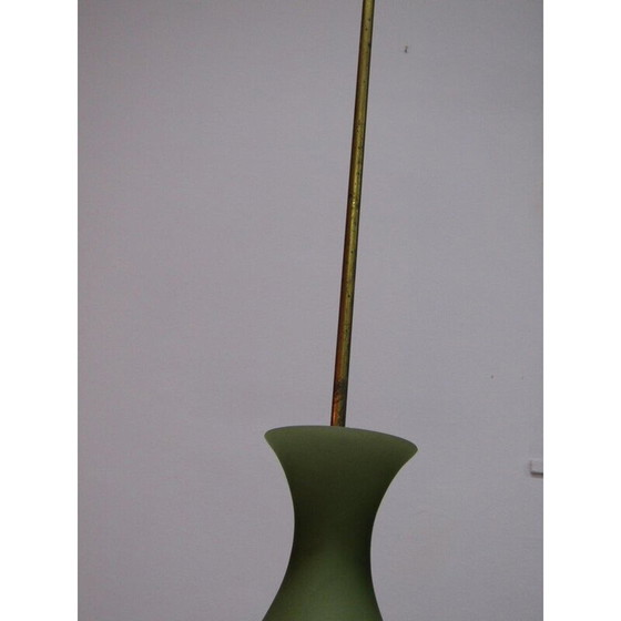 Image 1 of Vintage chandelier in green glass with a Stilnovo  brass structure 1950