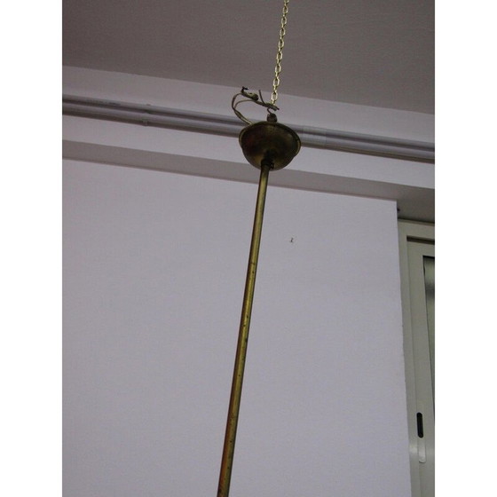 Image 1 of Vintage chandelier in green glass with a Stilnovo  brass structure 1950